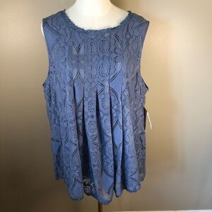 NWT  A Beautiful Soul Medium Blue Lacey & Lined Sleeveless Top Size 18-20